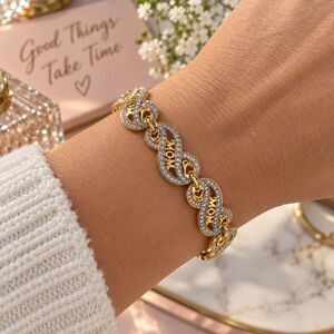 Mom Love Infinity Bracelet, Gold Tone Rhinestone Heart Bracelet, Mother Gift
